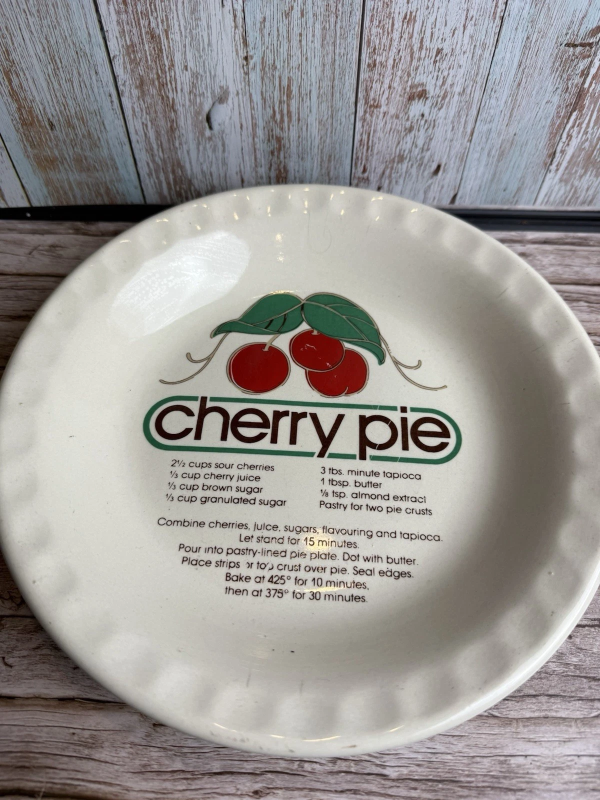 Vintage Retro Cherry Pie Plate Baking Dish With Recipe Ceramic 25cm Ceramic