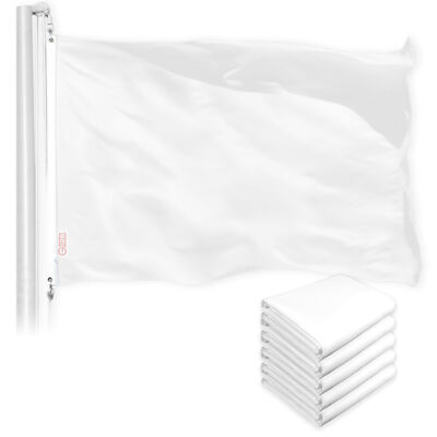 G128 5 Pack: Solid White Color Flag 2.5x4 Ft LiteWeave Pro Printed 150D  Poly