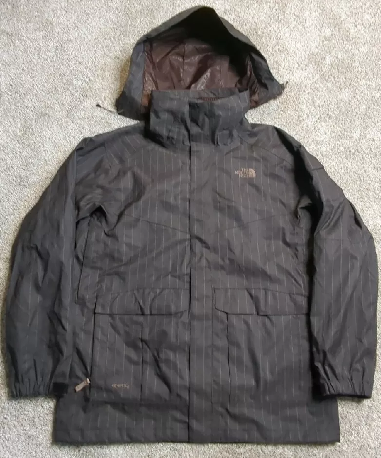 The North Face Cryptic HyVent Hooded Jacket Ski Snowboard Hardshell Striped LRG