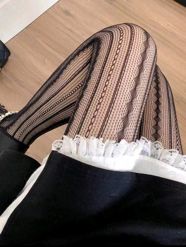 Medias para mujer estampadas pantimedias vintage retro románticas diseño a rayas Foto 4 de 4