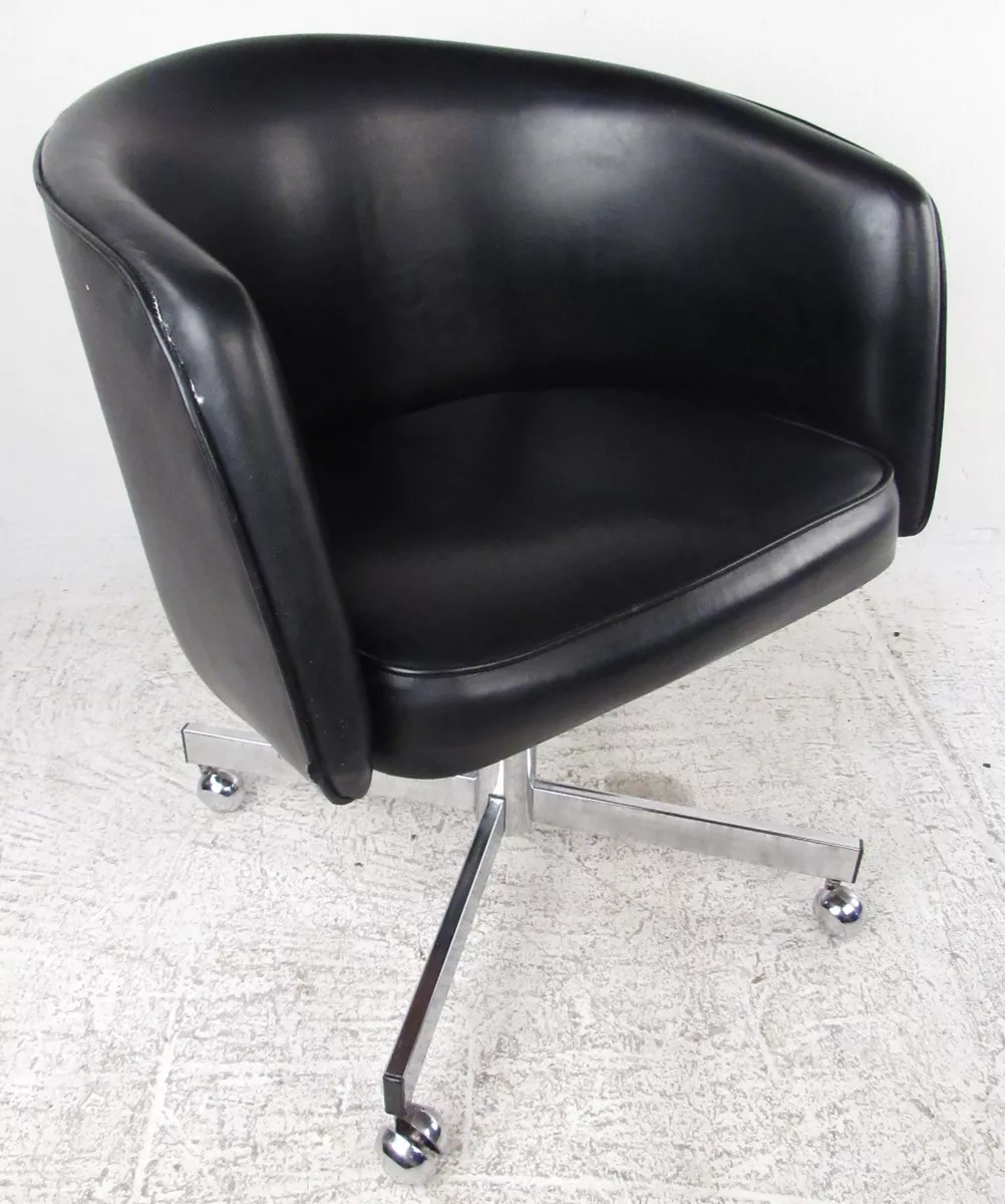 Mid Century Modern Vinyl Barrel Back Swivel Office Chair 9128 NJ