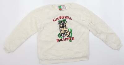 Weißer Herrenpullover mit Rundhalsausschnitt Baumwollmischung Größe L - Gangsta Wickeloptik