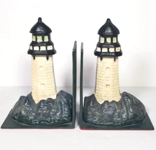 VTG Cast Iron Lighthouse Bookends Moby Dick Specialties Nautical Coastal Ocean