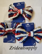 BIG Red White  Blue Bow Tie Barrettes Patriotic America 4th of July Pack Of 3