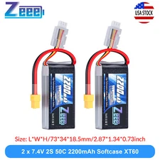 2x Zeee 2S Shorty Lipo Battery 2200mAh 7.4V 50C XT60 for RC Helicopter Drone Car