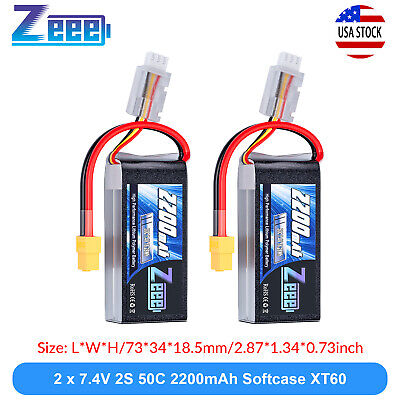 2x Zeee 2S Shorty Lipo Battery 2200mAh 7.4V 50C XT60 for RC 2x Zeee 2S Shorty Lipo Battery 2200mAh 7.4V 50C XT60 for RC
