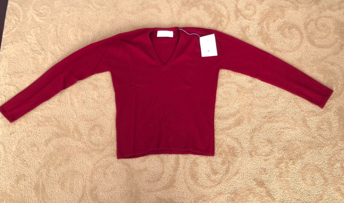 Ballantyne Scotland Womens Cashmere Red V-Neck Sweater Size NEW