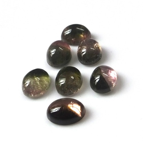 Bi Color Tourmaline Cabochon 8X6 mm Oval Cut Natural Loose Gemstone 7 Piece Lot - Picture 3 of 3