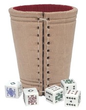 White Poker Dice Spades Ace w/Pouch Real Leather Compact Dice Cup Natural Red