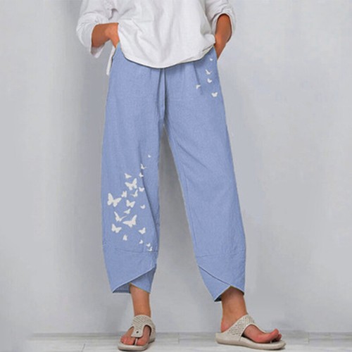Damen Baumwolle Leinen Haremshose Damen weich locker Baggy Hose Cropped Hose - Bild 9 von 22