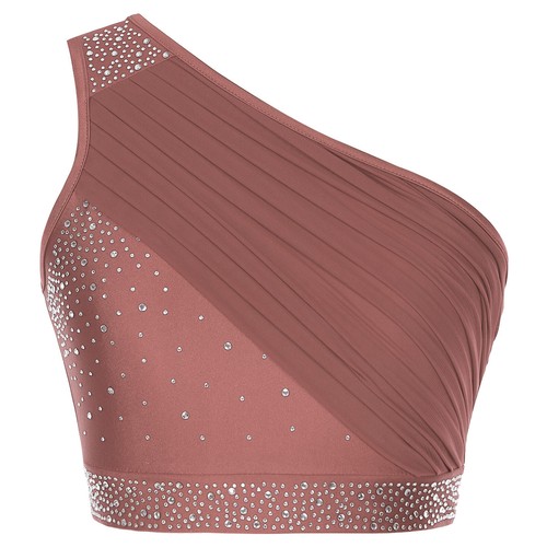 UK Women's One Shoulder Athletic Dance Crop Tops Jazz Sport Tank Costume Party - Picture 72 of 80