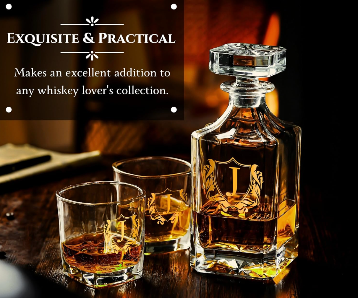 Personalized Whiskey Decanter Set with Engraved Glasses  -image