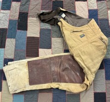 Vintage 60s Talon Oshkosh Overalls Leather Double Knees Union USA Made 44x30
