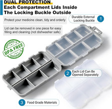 3 Pack 14 Grids Travel Pill Organizer Box with 415-Pcs Medicine Name Labels -...