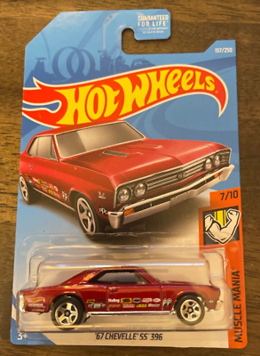 Hot Wheels '67 Chevelle SS 396 Muscle Mania Die-Cast Car - 1:64 Scale, Red (7/10 In Series)