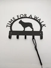 French Bulldog Key Rack Leash Holder, Metal 5 Hooks Wall Mounted USA