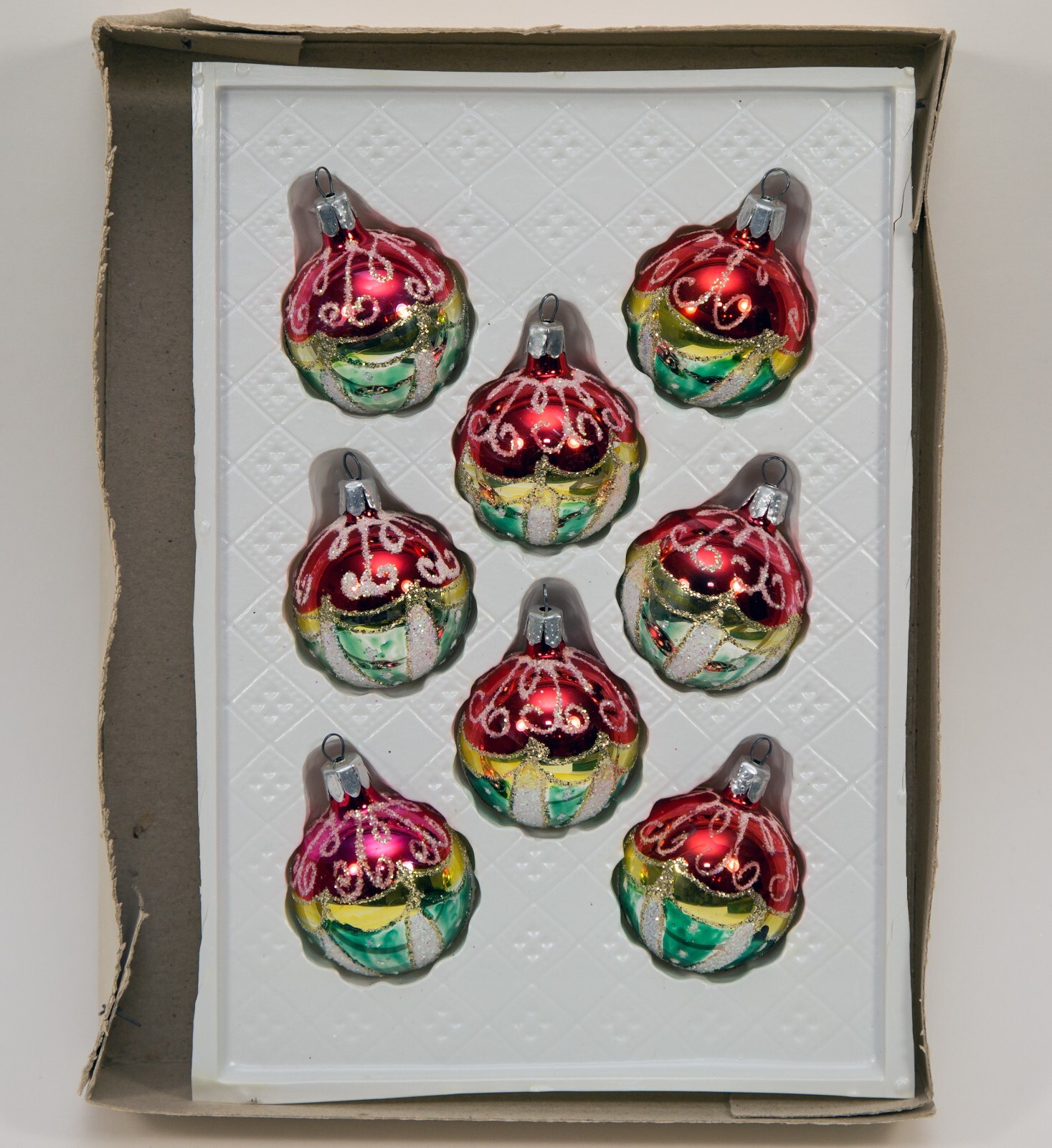 Vintage Christmas Classics Ornaments Set Of 8 Glass Made In Romania