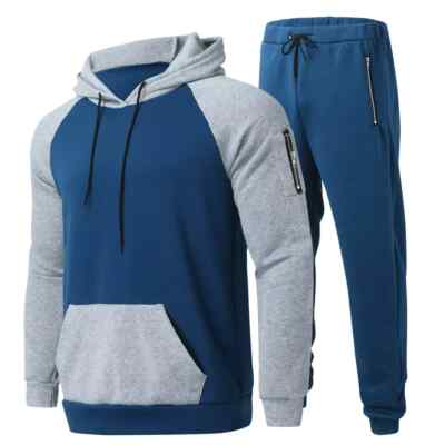 Men Warm Hooded Sweatshirt Sweatpants 2 Piece Set Athletic Casual Jogger Suits