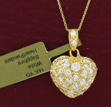 LAB-CREATED WHITE SAPPHIRES HEART PENDANT NECKLACE 14k GOLD  Free Shipping  