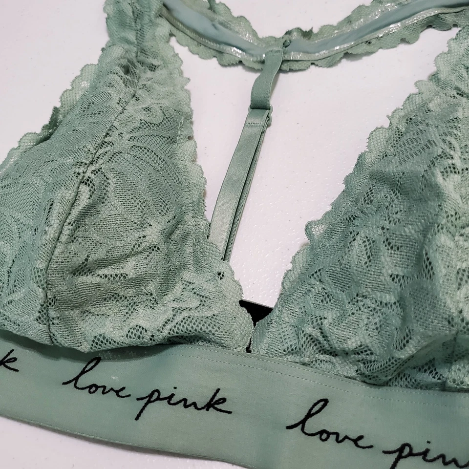 Sujetador ROSA Victoria's Secret Mujer Medio Verde Encaje Bralette Almohadillas Extraíbles Foto 3 de 4