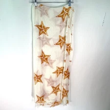 Womens Starfish Print Classic Rectangle White Scarf Size 72" X 30"
