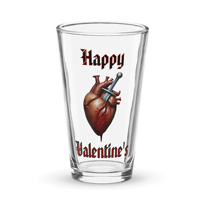 ''Happy Valentine's'' Pint glass Ugly Dark Heart Revenge Love Knife Goth Romance