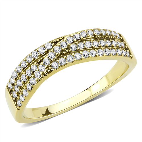 Ladies gold ring band triple row pave 1 carat 18kt stainless steel clear new 321 - Picture 1 of 5