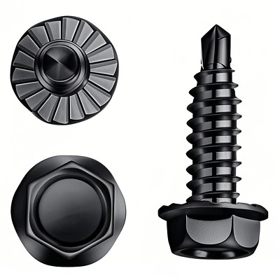 Arandela hexagonal dentada de color negro n.° 14 x 3/4'' con punta de taladro n.°