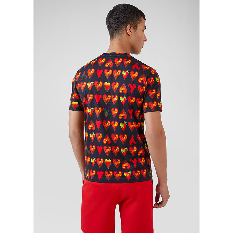 sz S NEW $650 VERSACE Mens Black Cotton RED HEART RUNWAY