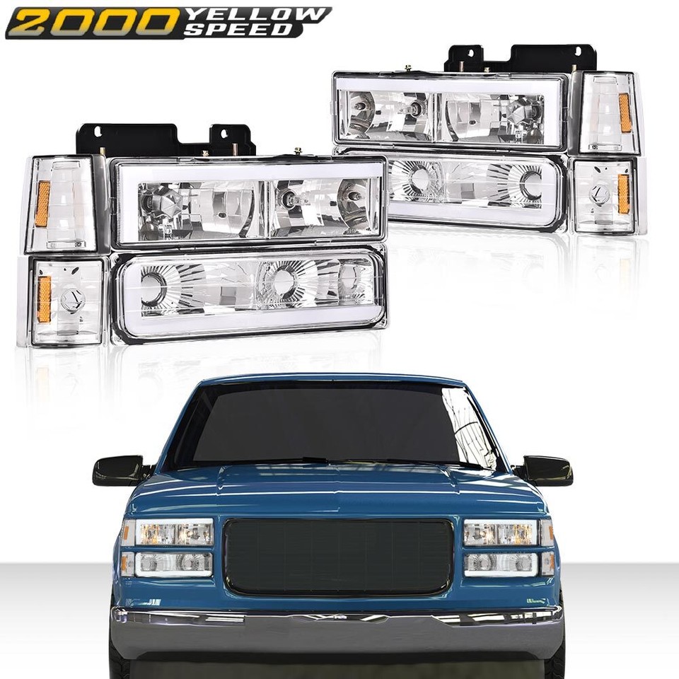 LED DRL Headlights 99-07 LED DRL Black/Clear Headlight Assemblies Bumper Lamps For 1999-2007 GMC Sierra 1500/2500 2003 Gmc Sierra Headlight Bulb - Foto 10