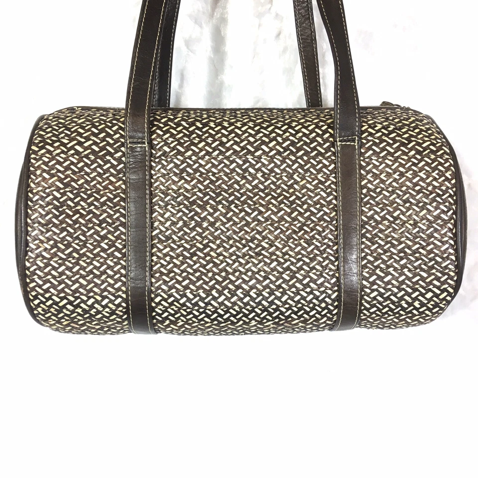 Salvarte Round Handbag Woven Straw Mini Duffle Brown Purse - Image 2 of 4