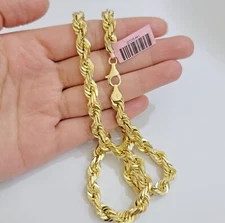 Real 14k Gold Rope Chain Necklace 7mm 24 Inch Diamond Cut SOLID 14kt Yellow Gold