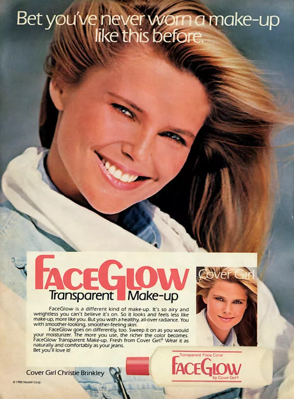 1985 Cover Girl Christie Brinkley Face Glow vintage makeup 1-page MAGAZINE  AD | eBay
