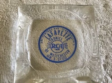 LAFAYETTE ELECTRONICS VINTAGE GLASS ASHTRAY, SCARSDALE, NEW YORK..RCA