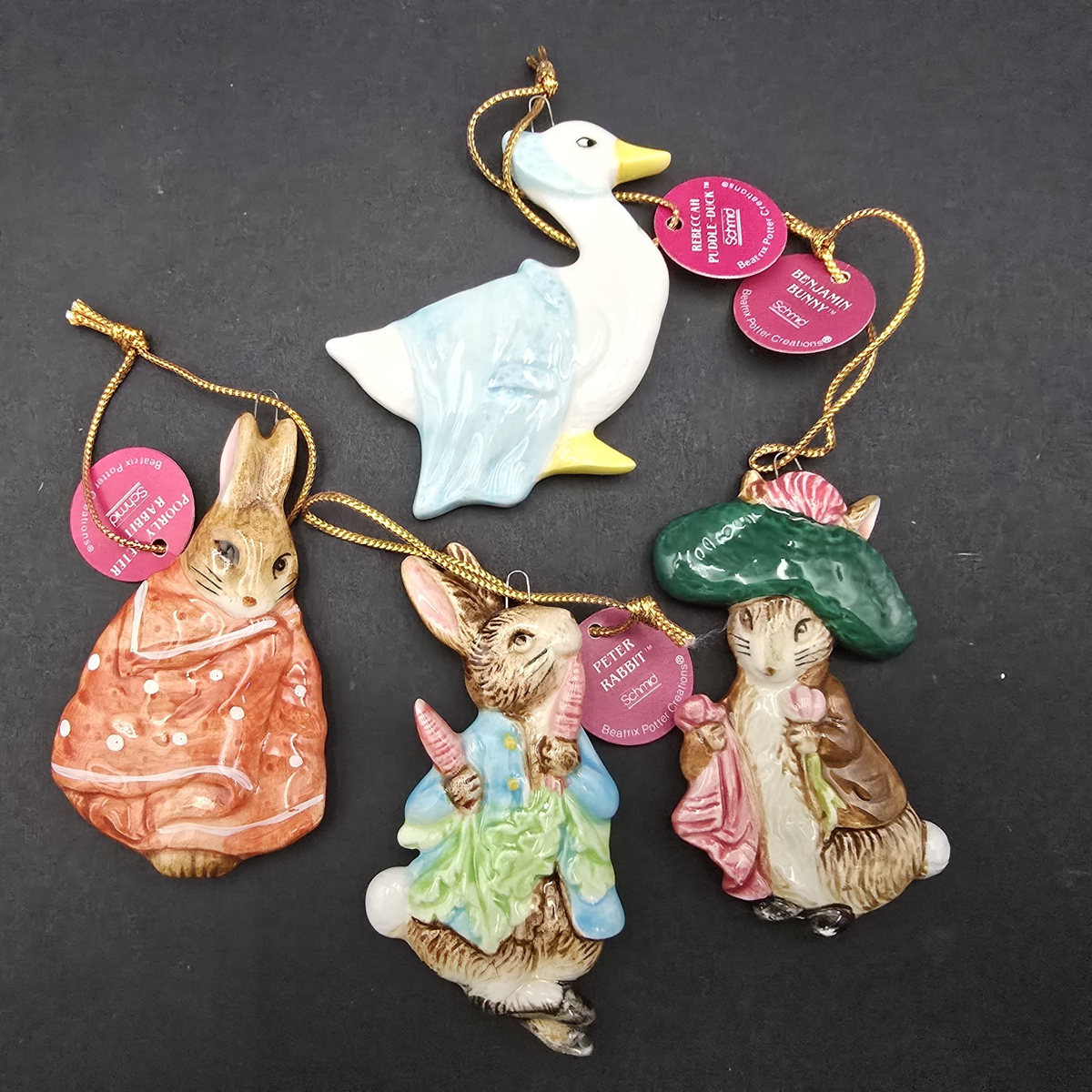 Schmid Beatrix Potter Ornament Lot of 4 Vintage Christmas Peter