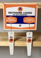 UNION 76 GASOLINE RESTROOMS KEY HANGER WITH FOBS GAS OIL GARAGE STATION SIGN