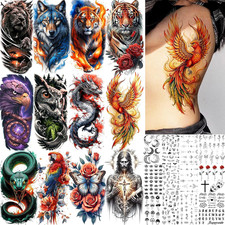 27 Sheets Watercolor Lion Tiger Wolf Temporary Tattoos for Men Women, Realistic