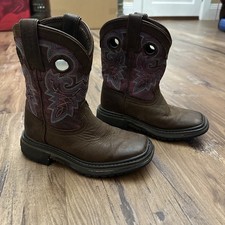 Rocky Boot Kids Pull-On Western Boot Purple Brown Square Toe Rodeo Cowboy Boots