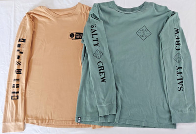 SALTY CREW lot of 2, Boys Girls Teens Long-Sleeve T-Shirt, Sailing Flags, Sz XL