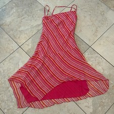 Vintage Express Asymmetrical Midi Dress Womens 8 Pink Orange Striped Silk Y2k