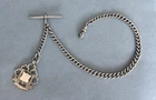 1902 ANTIQUE STERLING SILVER POCKET WATCH CHAIN HENRY POPE T bar dog clip & Fob