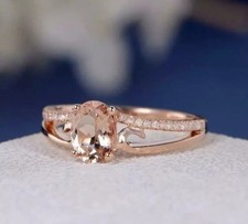 2Ct Oval Cut lab Created Morganite Split Shank Wedding Ring 14k Rose Gold Plated