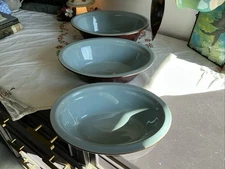 (3) Vintage Denby "Homestead" Brown Blue RARE MCM Oval Nesting Serving Bowls