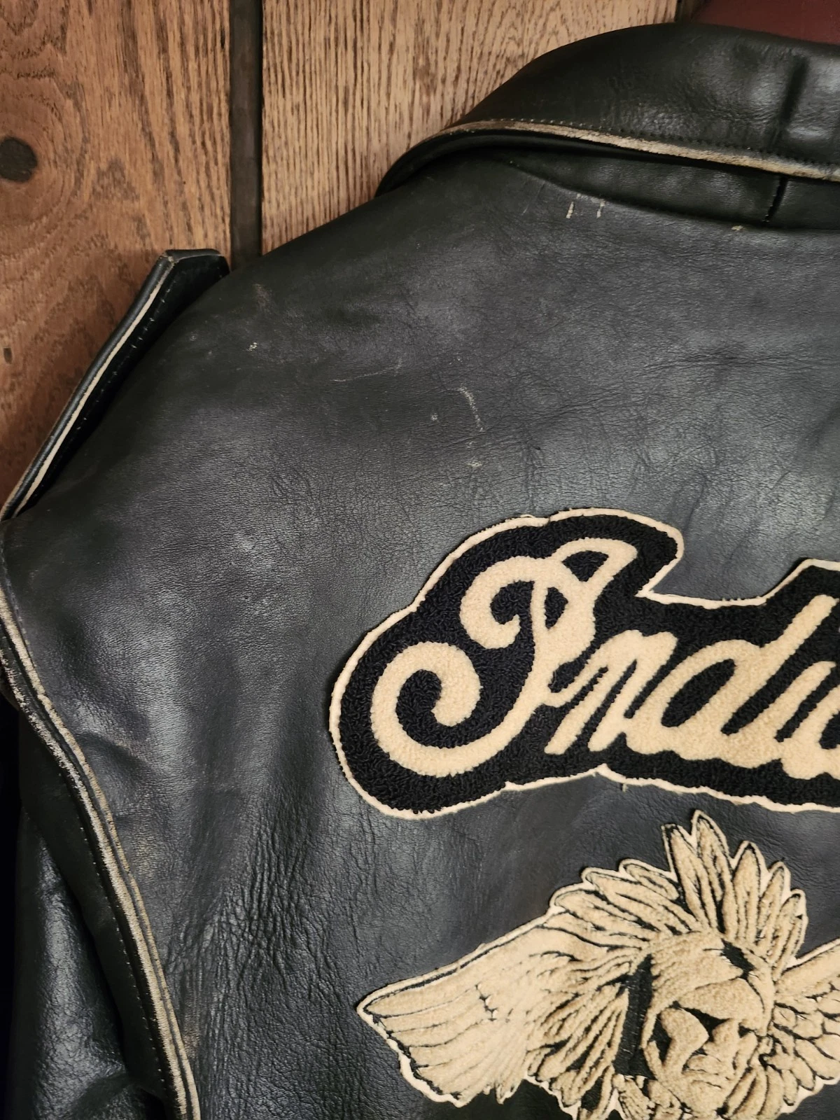 Vintage Indian Motorcycle Iron Horse Distressed Leather Jacket XXL Made In USA - product detail image 5