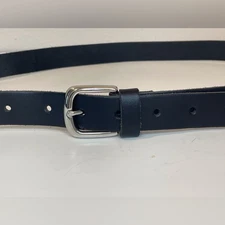 Village Leathers Men's Classic Black Genuine Leather Belt Silver Buckle