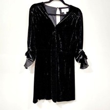 Highline Collective Crushed Velvet Mini Dress in Black Keyhole Womens Size L 
