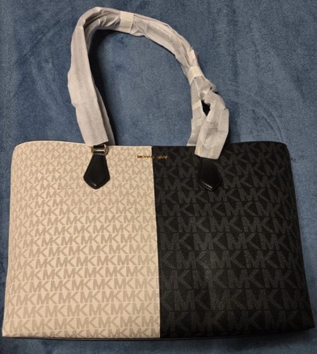 Michael Kors Jet Set Travel Women Large Two-Tone Tote Black/Beige