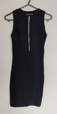 PrettyLittleThing Bodycon Dress Women's Size 6 Black Zip Front Ribbed Mini