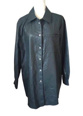 Bagatelle Collection Women's Large Shirt Jacket Long Dark Green Faux Leather