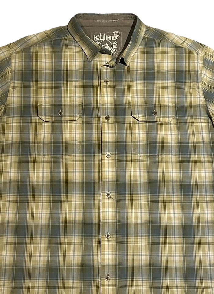 NEW! Kuhl Quick-Dry Performance Button-Up Shirt  Mens LG  Smoke Gray/Blue Plaid - Image 2 of 4